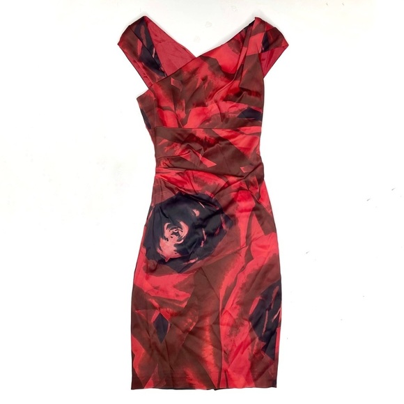 Karen Millen Asymmetrical Neckline Cocktail Dress Red Black 4 - Picture 1 of 8